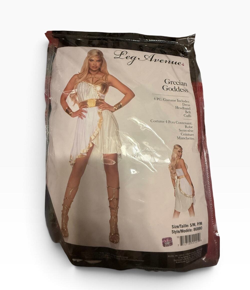 Leg Avenue Grecian Goddess Costume S/M White Gold 4 Piece Greek Toga 86880